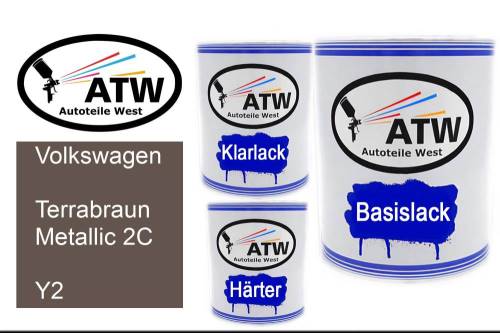 Volkswagen, Terrabraun Metallic 2C, Y2: 1L Lackdose + 1L Klarlack + 500ml Härter - Set, von ATW Autoteile West.